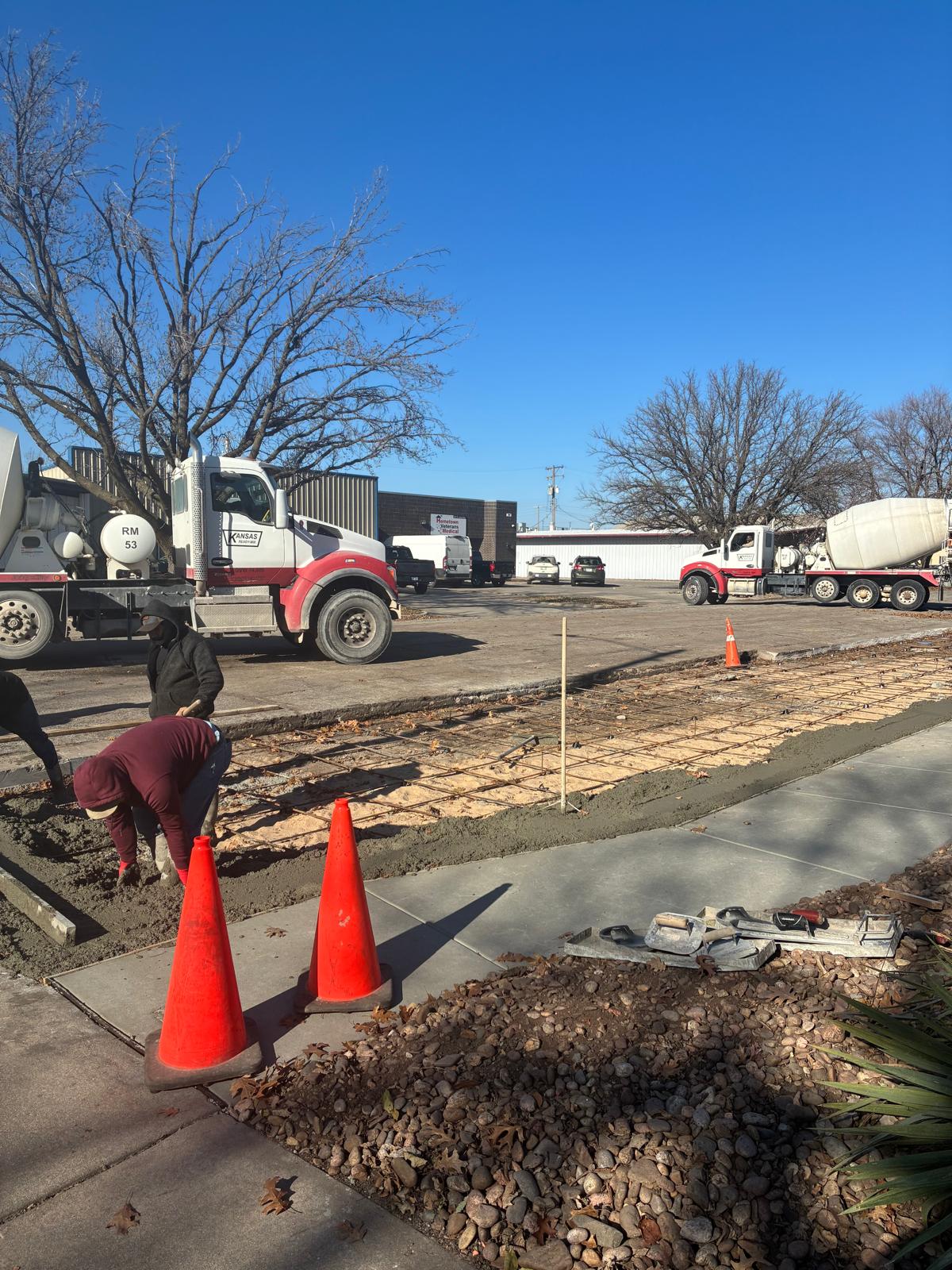 Concrete pour with traffic cones