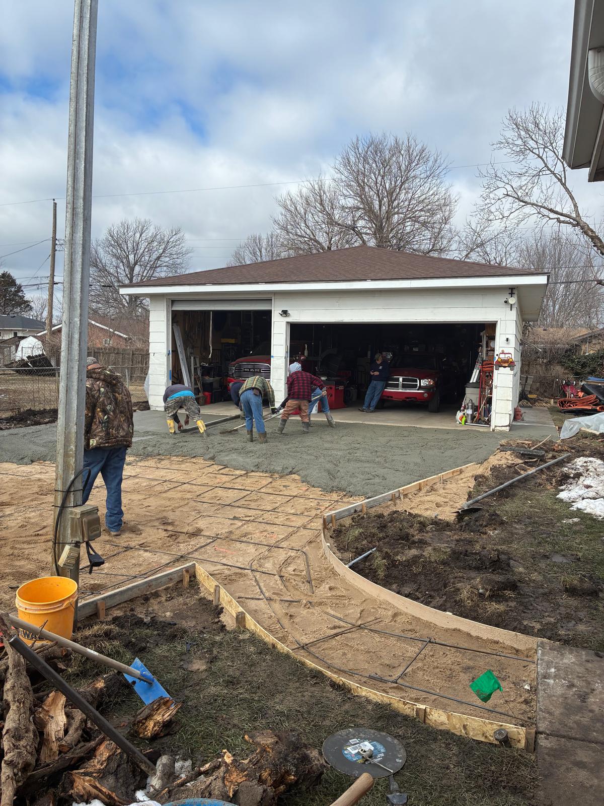 Garage driveway pour