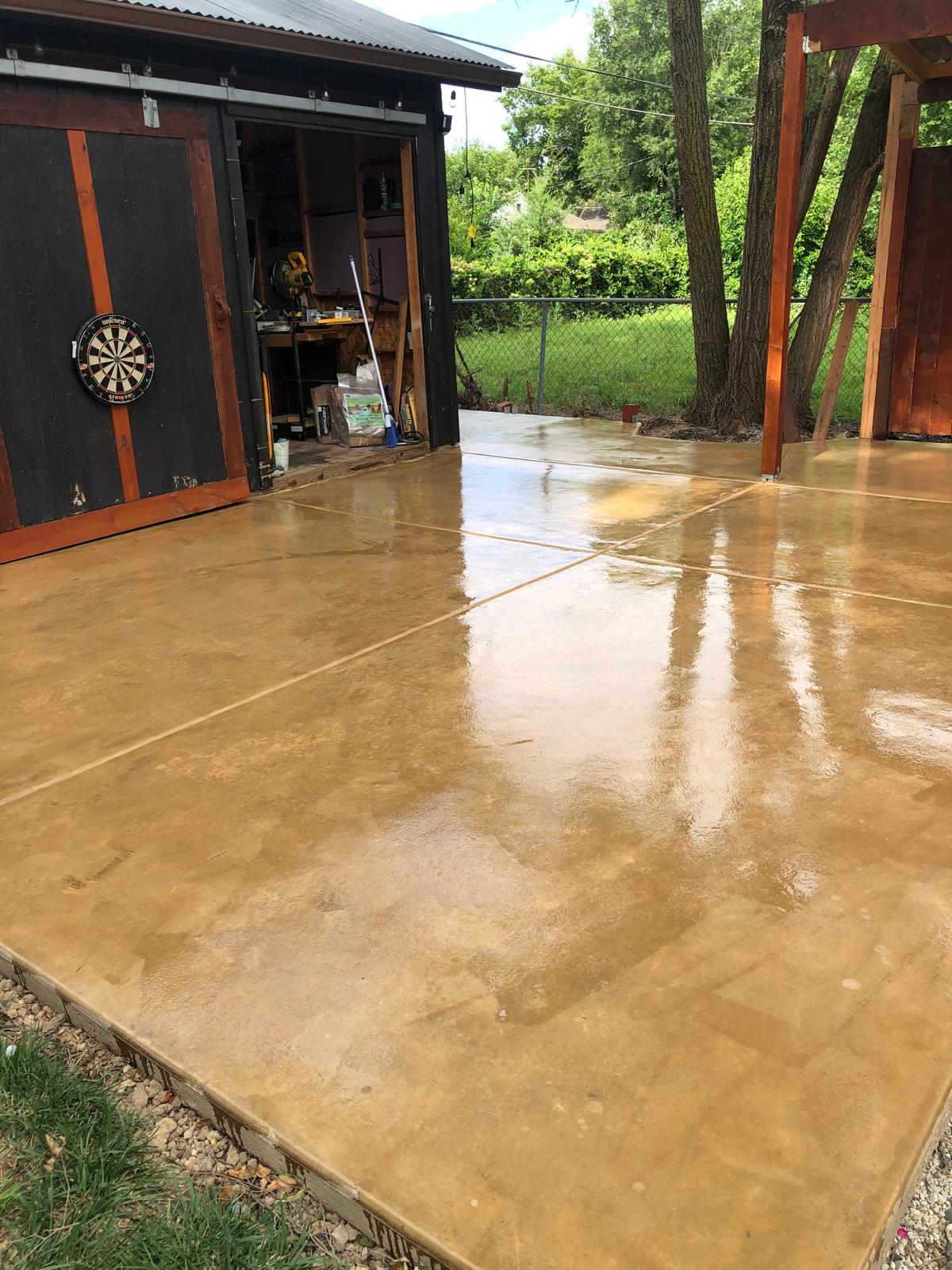 Finished shiny concrete driveway